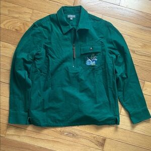 Green Quarter-Zip Pullover with Embroidery